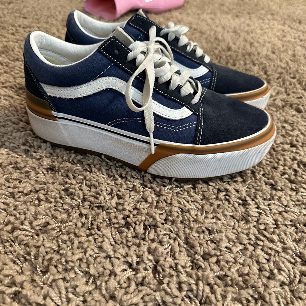 Vans Navy and White Platform Sneakers